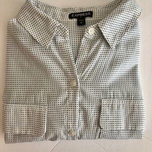 EXPRESS Women's White Silky Dotted Blouse-Sz Small